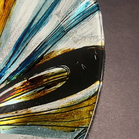 Metallic Quadrifoglio Abstract Art Glass Triangular Trinket Candy Dish Bowl 7.5" - Picture 4 of 6